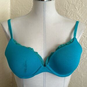 Victoria’s Secret T-Shirt Push-Up Bra Turquoise Gold Metallic Lace 34B